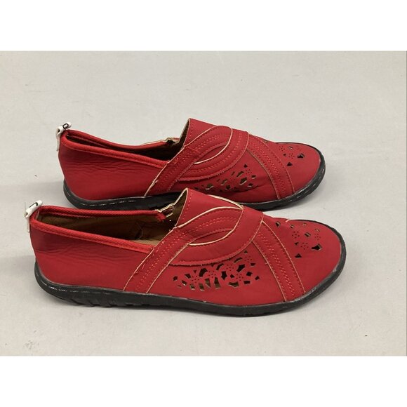 J'ADIOR Summer Shoes Red Slip On Cut Out Beach Flats Fits Sz M 8/8.5 - Picture 2 of 5